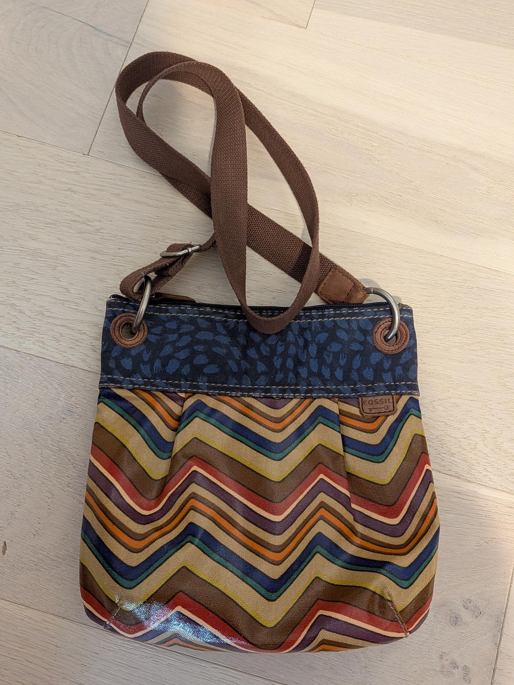 Fossil Chevron Multi-Color Crossbody Bag with Blue Top Panel - Picture 12 of 12